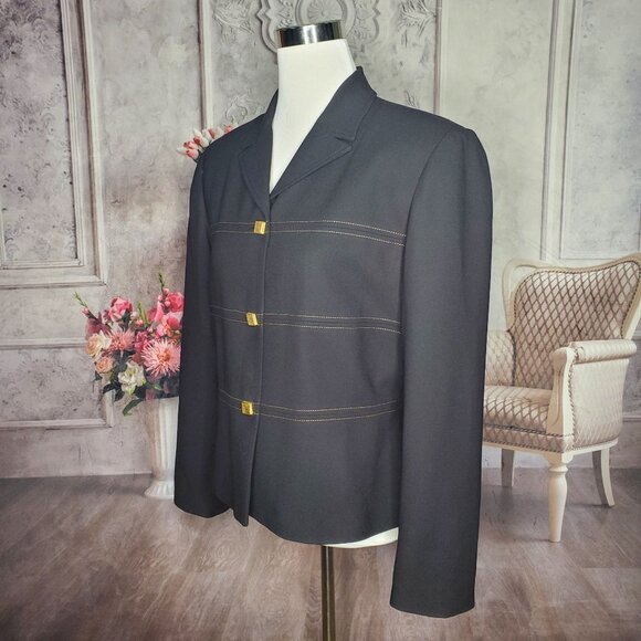 Vintage Laura Madrigano Black Gold Button Blazer Plus Size 14 - Picture 7 of 10